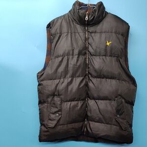 Men's Brown Puffer Vest with Embroidered Logo